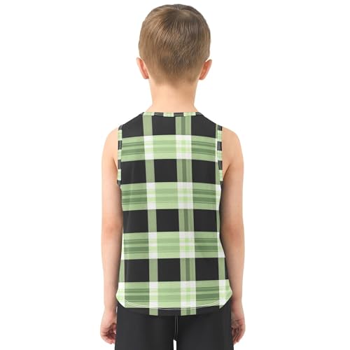 JUNZAN Blue Black Gingham Buffalo Plaid Boys' Tank Top Shirt Sleeveless Casual Vest Tees Work Out Clothes for Running 3T3