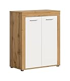 xonox.home   Schuhschrank Jam 80x95x35 cm in Wotan Eiche und weiß   Dielenmöbel Flurmöbel Garderobenschrank Eingangsbereich   pflegeleichte Oberfläche funktional robust und langlebig