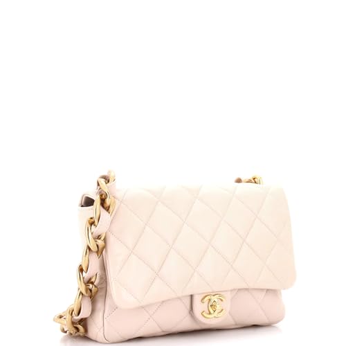 Pre-Loved Funky Town Flap Bag Quilted Lambskin Large, Neutral2