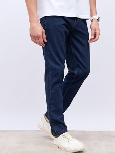 Image of Styli Men Solid Balloon Fit Jeans | Stretchable & Comfort, Mid-Rise Casual Denim Pants for Everyday Wear |Machine Washable