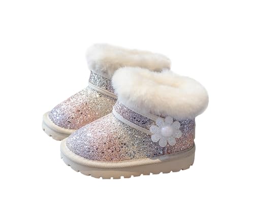 TangDao Girls Snow Boots, Warm Winter Fuzzy Short Boots, Insulated Sparkling Sequin Outdoor Boots for Toddler Little/Big Kids
