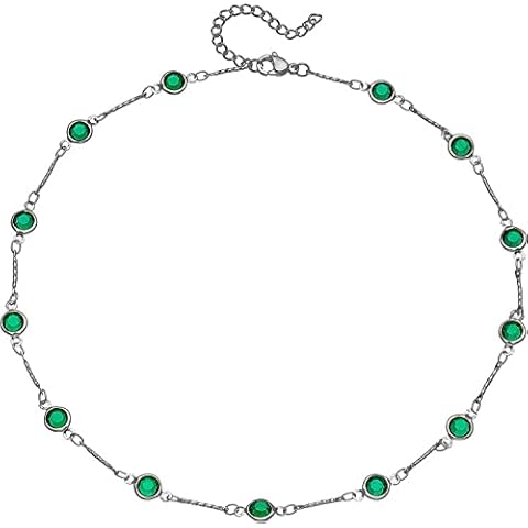Green Necklace Crystal Necklace Cubic Zirconia Bead Necklace 14K White Gold Plated Choker Necklace for Women Girls Cover