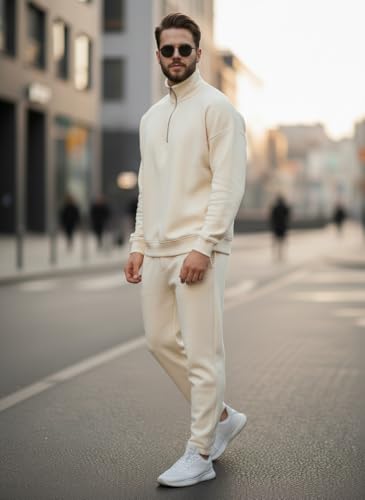 Image of Mack Jonney Solid Half Zipper Track Suit for men | Co-ord Set | Warm Fleece Tracksuit Set | Full Sleeve Sweatshirt