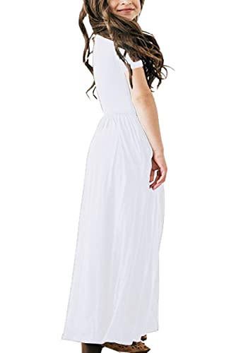 Girl's Long Maxi Dress White Short Sleeve Floor Length Party Loose Summer Dresses 11-12 Years #TOP3