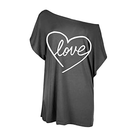 Be Jealous Womens Baggy Oversized Batwing Ladies Heart Love Printed Loose Tee Top T Shirt Love Charcoal Plus Size (UK 24/26) Cover