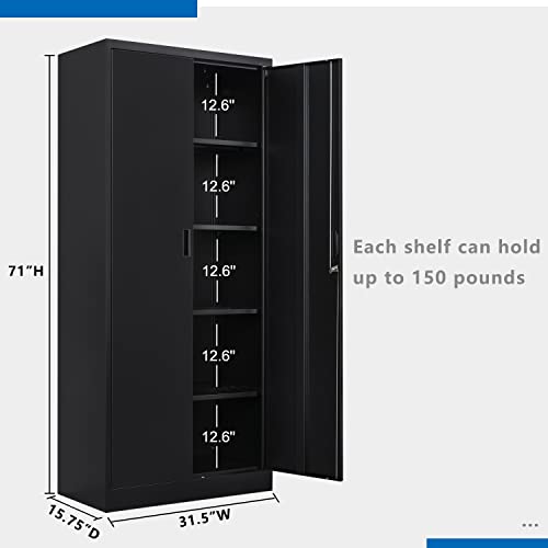 Metal Storage Cabinets With Locking Doors And Adjustable Shelves, Steel Storage Cabinet For Garage, Office, Classroom - Black #TOP2