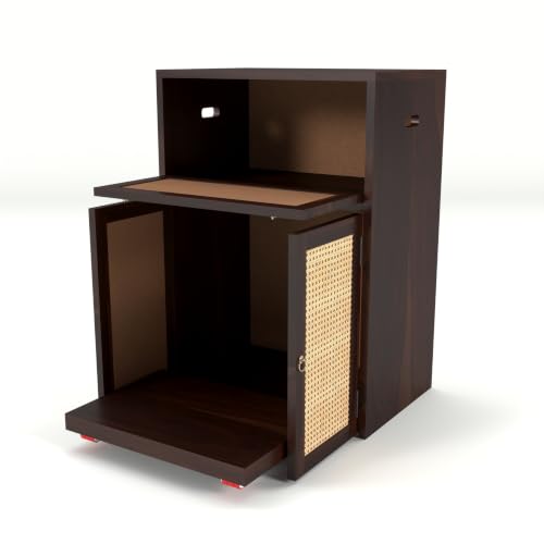 Image of Solid Sheesham Wood Battery Cabinet with Cane Doors | Wooden Inverter Battery Storage Cabinet