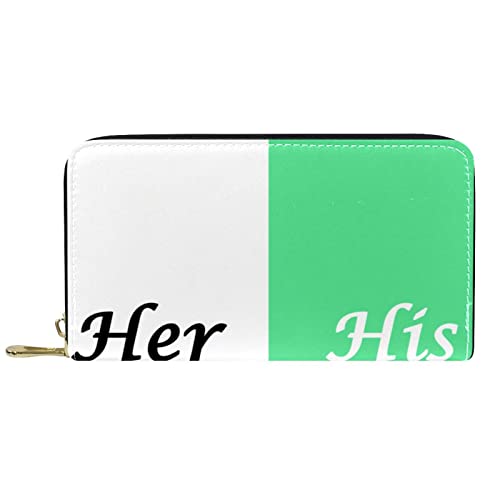 Portafoglio Her Side and His Side Personalizzato Multicolore in classico con zip lungo verde bianco pelle