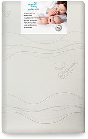 Wonder Dream Mini Crib Mattress, Organic Cotton, 100% Breathable, Non Toxic, No VOC's, Hypoallergenic