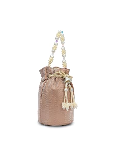 Image of Lavie Signature Women's Bisbee Pearl Handle Potli Bags | Pouches for Festive Party | Batwa Bag Bridal Purse | Gift For Women