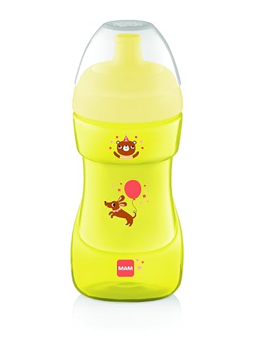 MAM, Kunststoff, Sports Cup Trinklernbecher mit automatischem Deckel, auslaufsicherer Trinkbecher für Babys mit Durchflussregelventil, einfach zu greifen, 12 Monate lang, Gelb