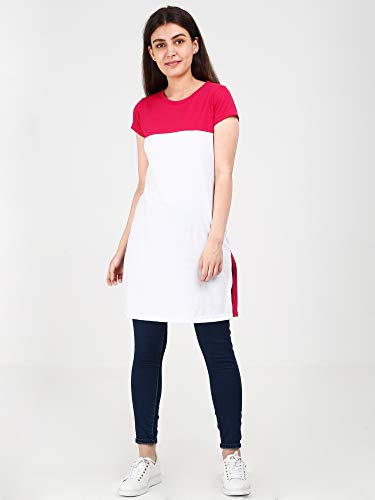 Image of FLEXIMAA Women's Cotton Round Neck Color Block Half Sleeve Long Top