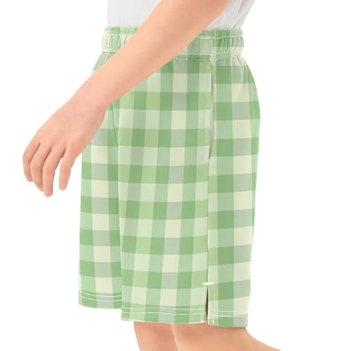 Classic Plaid Shorts for Boys Summer Athletic Pants Big Kids Sports Baseball Shorts with Pockets 7-15Y3
