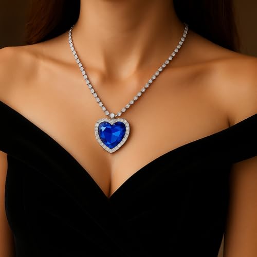 Razered Titanic Heart of Ocean Blue Heart Love Forever Pendant Necklace + Velvet Bag2