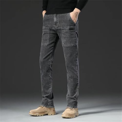 Men's Pocket Design Denim Jeans High Elasticity Straight Leg Casual Trousers Fashion Mid Waist Pants4