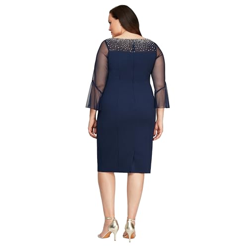 Image of Alex Evenings Womens Plus Size Short Shift Dress with Embellished Illusion Detail