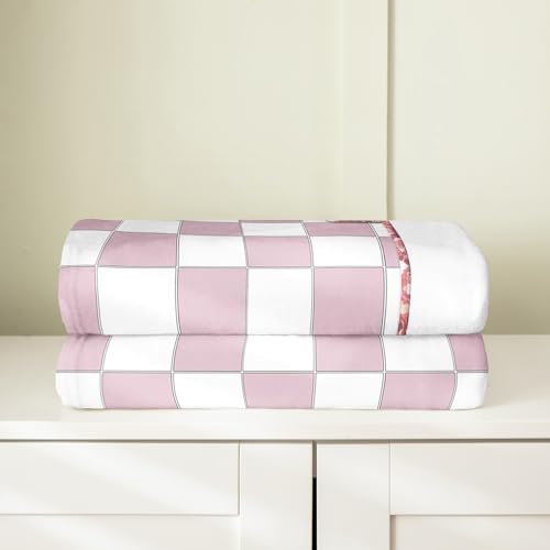 Image of Erosebridal Pink Initial J Fuzzy Plush Throw Kawaii Plaid Checkered Fleece Blanket Cute Personalized Monogram Flannel Blanket for Kids Girls,Fashion Grids Gingham Decor for Bed Couch 40 inchx50 inch