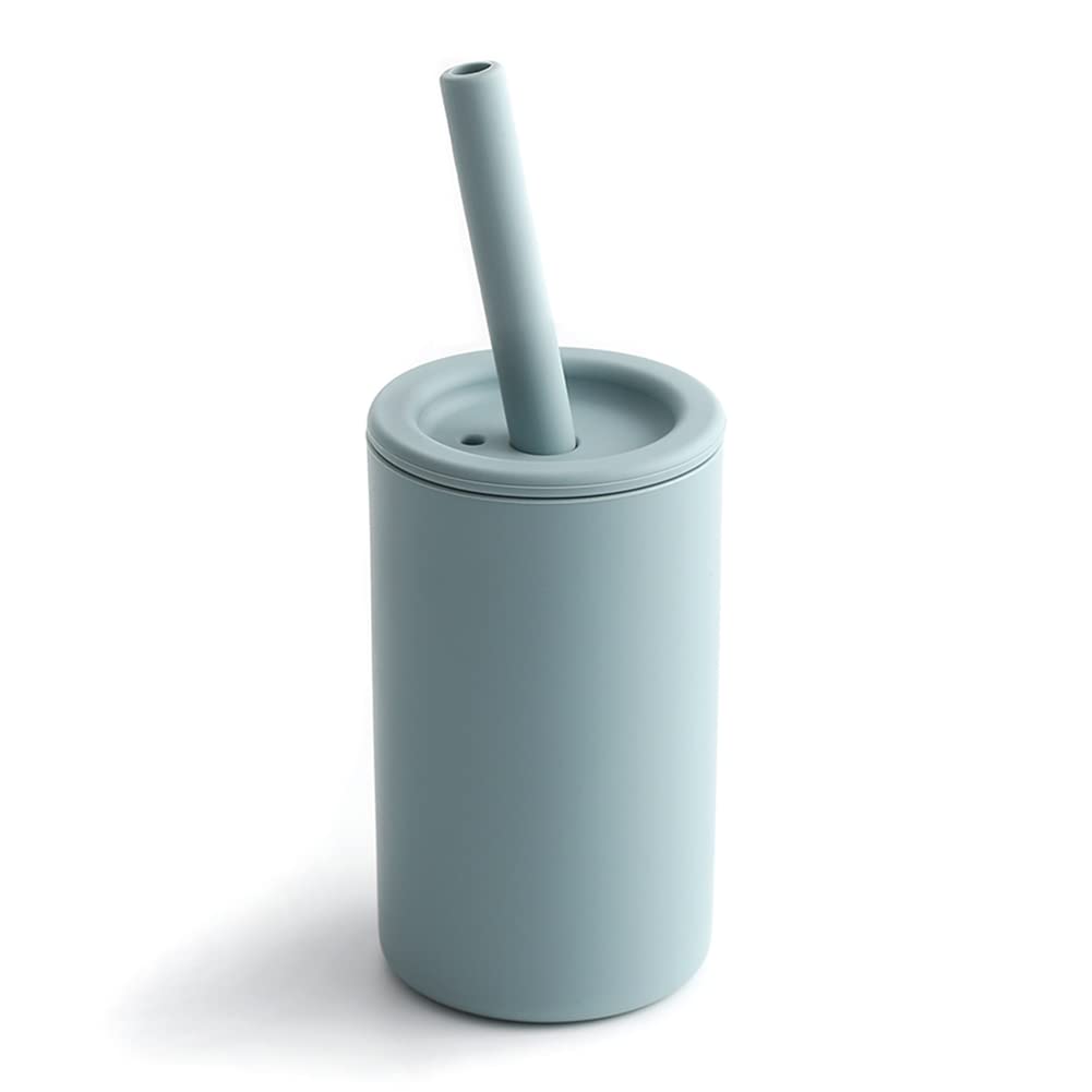 Felicificer Silicone Toddler Straw Cup, 7 oz Sprill Proof Training Cup for Toddlers Girls and Boys, Made of 100% Food Grade Silicone, BPA Free, Come with Straw Brush (Ether)