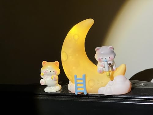 Image of Adorable Moon Fishing Cat Night Light Set - Customizable Cat Figurines - Warm Glow - Ideal for Home Decor and Gifts