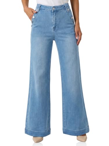 Flowyair Womens Wide Leg Jeans High Waisted Button Casual Denim Pants - image 1