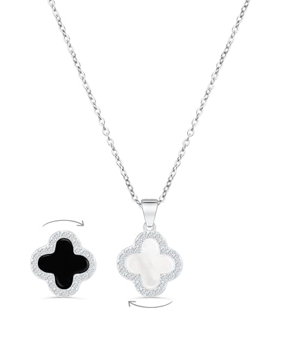 SHINYY 2 Side Crystal Clover Necklace for Women | 18K Gold Plated Four Leaf Lucky Pendant | 4 Leaf Cubic Zirconia Jewelry for Her