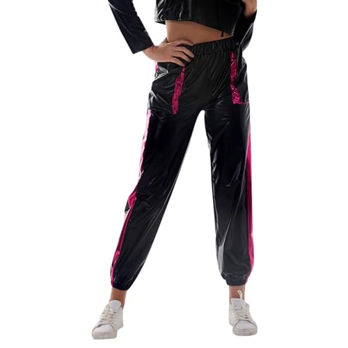 Pantalon punk noir femme coupe droite ample vêtement urbain décontracté 2026