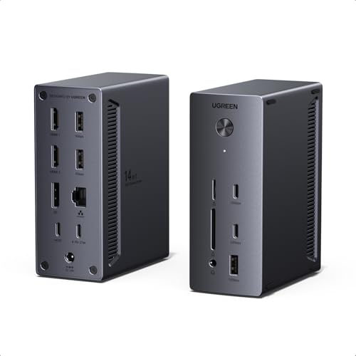 UGREEN Docking Station, Triple 4K Display (2x HDMI+ DP), 14-Port USB-C Dock, 100W Max Charging for Laptop, 27W Max USBC, 10Gbps USB-C/A, 170MB/s SD, Ethernet, Audio, 140W Power Supply for De