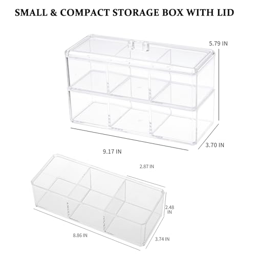 Yesesion Plastic Cable Management Boxes Set with Lid and 20 Wire Ties, Clear Power Cord Case with 3 Compartments, Electronics Organizer Desk Drawer Accessories Storage for Office Supply (2 PACK)