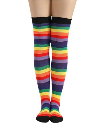 Image of Womens Thigh High Socks Athletic Stripe Cute Colorful Over the Knee High Sock Colorful Long Tube Sock