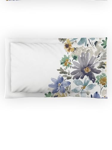 Image of 100% Pure Cotton Single Bedsheet with 1 Pillow Cover | Floral 145TC | Strong Weave for Everyday Use | 152 CM X 224 CM | - Stone Blue