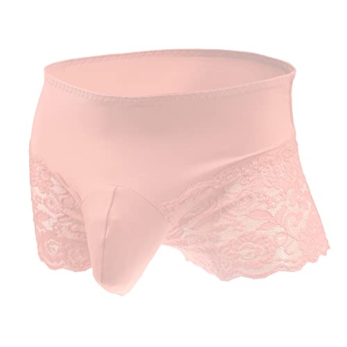 Bommi Fairy Culotte en dentelle pour hommes Sissy Pouch Sous-vêtements Crossdress Respirant Stretch Coton Dentelle Culotte Grande Hanche Wrap avec Cuisse translucide, rose clair, taille unique Cover