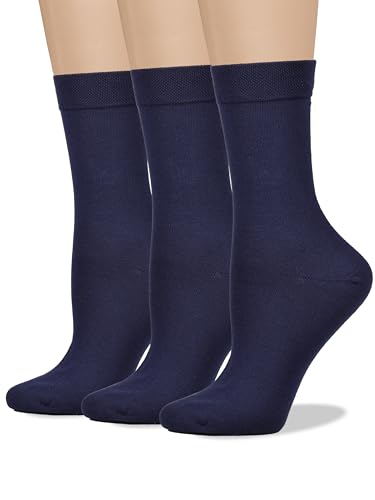 COTTON DAY Women's Soft Combed Cotton Dress Socks Seamless Toe (Navy Blue 9-11)