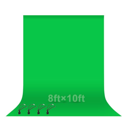 Image of EMART Green Screen Backdrop, 8 x 10 Ft Photography Greenscreen Background Sheet Fabric Kit for YouTube Video Streaming Zoom, Small Photo Chromakey Cloth Curtain with 4 Clip