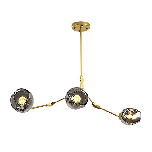 CCSUN Vintage Industrieller Sputnik Kronleuchter E27,3-lichter Glaskugel Retro Kronleuchter Verstellbare Höhe,Loft Rustikal Verzweigung Pendelleuchte,Einstellbar Globus Hängelampe Galvanisierender Ruß Cover