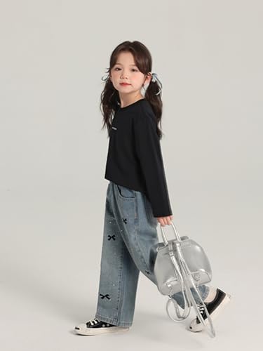 Image of 2026 Premium Girls Long Sleeve Crew Neck T-Shirt, Cotton Blend, Buding Kids Print, Casual Style