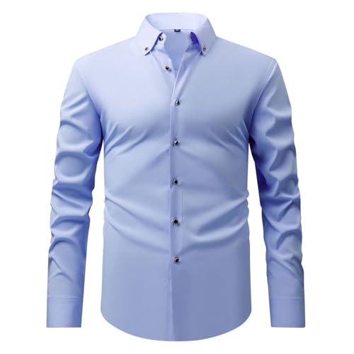 YOSUWOAI Camisa de hombre de corte regular, camisa de negocios, monocolor, elástica, sin arrugas, para hombres de negocios, camiseta clásica para uso diario, camisa de vestir ajustada para hombre,