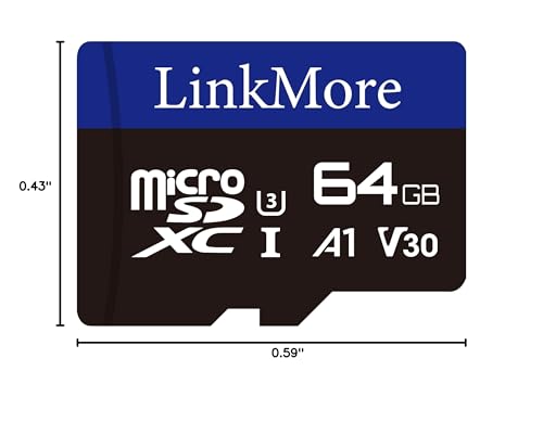 Image of LinkMore XV13 64GB MicroSD Memory Card, MicroSDXC A1 UHS-I U3 V30 Class 10, Read Up to 95 MB /s, Write Up to 45 MB /s, SD Adapter Included