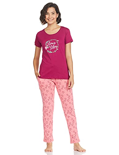 Image of Rupa Women's Cotton Digital Print Pajama Set Pack of 1 (1352A01-BERRY- Berry XL)