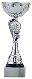 Deitert Dart Pokal Silber-Blau - 36cm - Trophäe mit Wunschgravur und Marmorsockel für ihre Siegerehrung - Wanderpokal aus Metall und Kunststoff