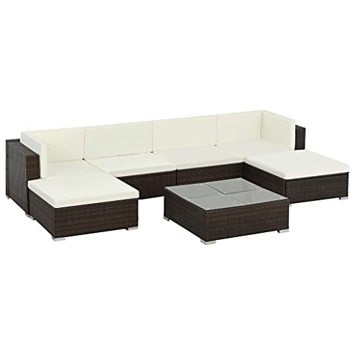 KCCKOM Garden Furniture Set 7 Piece Patio Lounge Set with Cushions Poly Rattan Brown