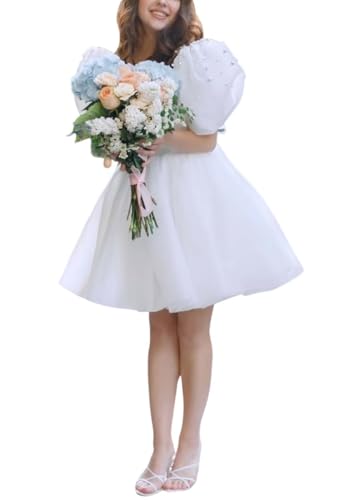 Women's Short Wedding Dresses for Bride Puffy Sleeves Tulle Party Dress A Line Mini Corset Engagement Dress
