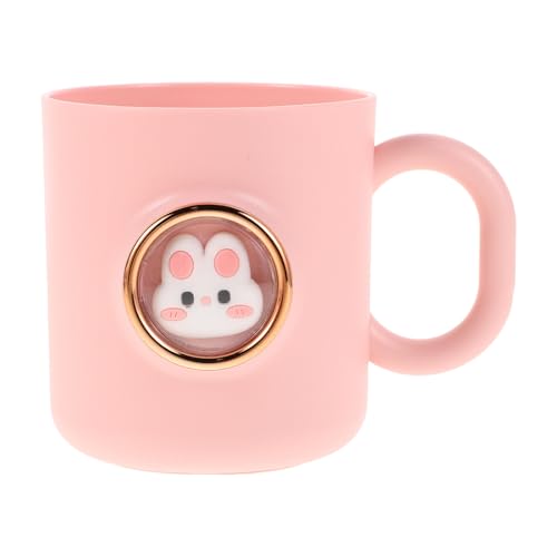 FRCOLOR Cartoon Toothbrush Cup with Handle Bathroom Toothbrush Cup Bathroom Tumbler Cups Plastic Household Drinking Cups Pink