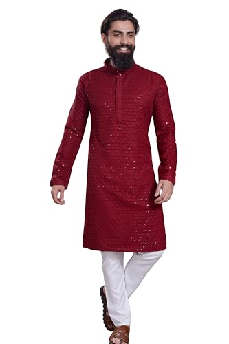 Image of DIVISIVE Men's Sequince Embroidered Cotton Blend Only Slim Fit Kurta