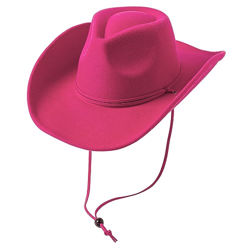 Image of Lanzom Women Men Retro Felt Wide Brim Western Cowboy Cowgirl Hat Dress Up Hat with Wind Lanyard