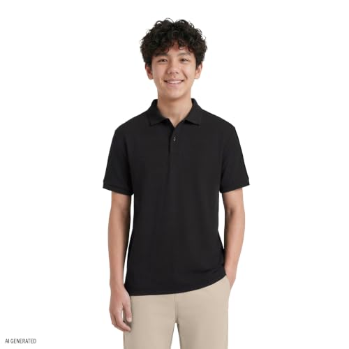 Image of IZOD Boys' School Uniform Short Sleeve Polo Shirt, Button Closure, Comfortable & Soft Pique Fabric