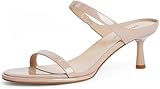 Modatope Nude Two Strap Sandals Women Kitten Heel Open Toe Sandals Slip on Rounded Toe Mid Heel Sandals Heeled Sandals for Women Size 11