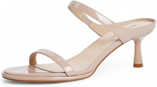 Image of Modatope Two Strap Heeled Sandals for Women Kitten Heel Rounded Toe Heels Women Slip on Open Toe Sandals