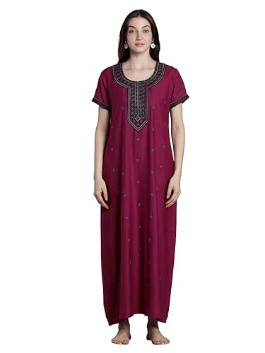 Image of 9shines Label Stylish Alpine Nighty Maxi for Women | Full Length Trendy Nightgown | Premium Nightdress | Nightwear | Heavy Embroidery Nighty with Pockets(2891)
