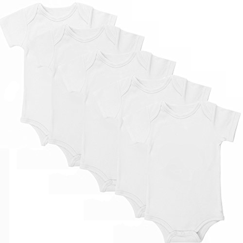 Image of juDanzy 100% Cotton Blank Short Sleeve Bodysuit (5 Pack) (Newborn, White)