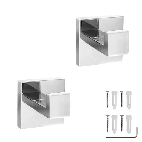 ECENCE 2x Handtuchhaken Edelstahl 304, Handtuchhalter für Handtücher, Bademantel, Kleider, Universalhaken, Wandhaken zur Wandmontage Chrom